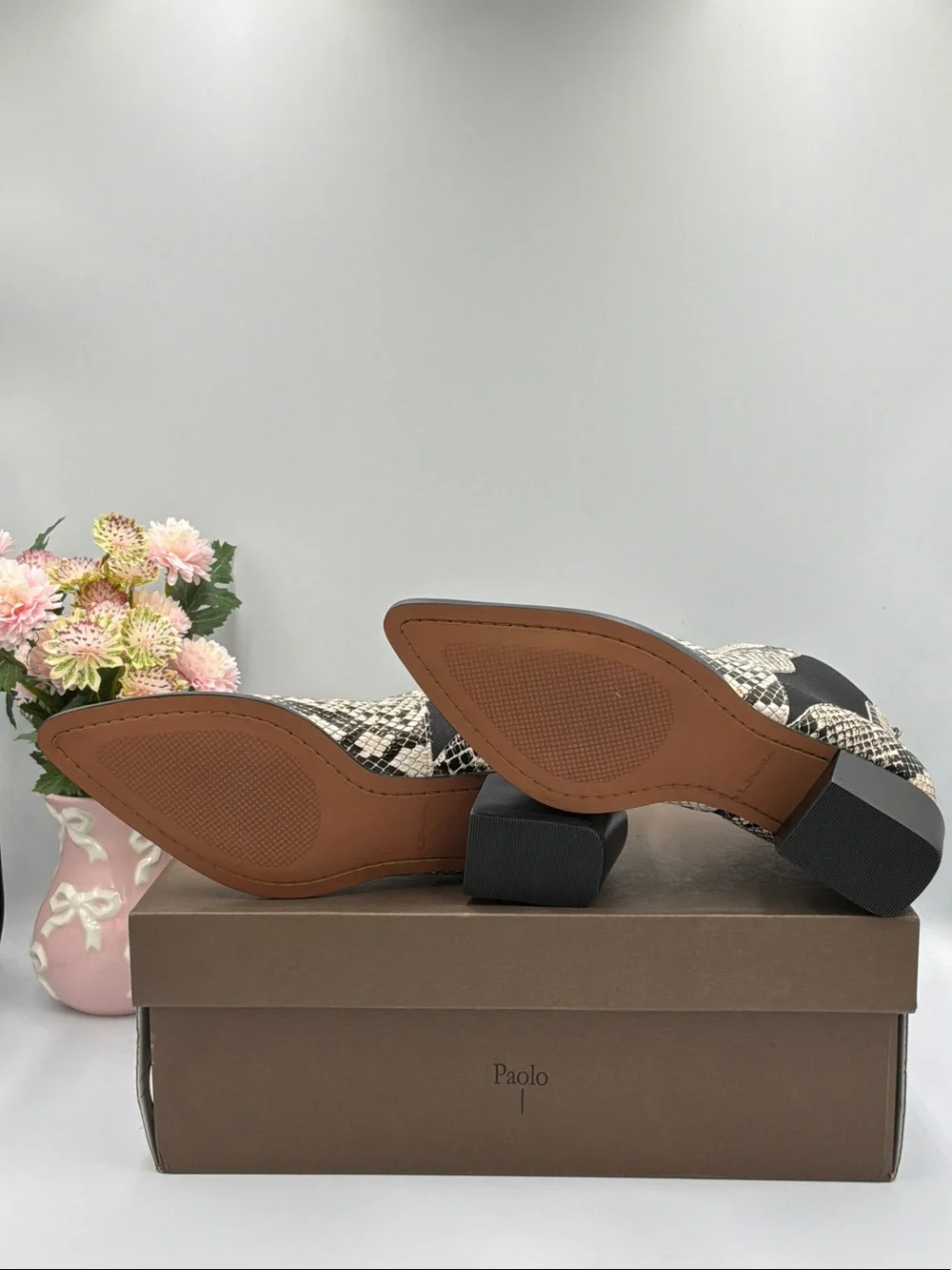 Paolo Black & Cream Snake-Print Chelsea Ankle Boots